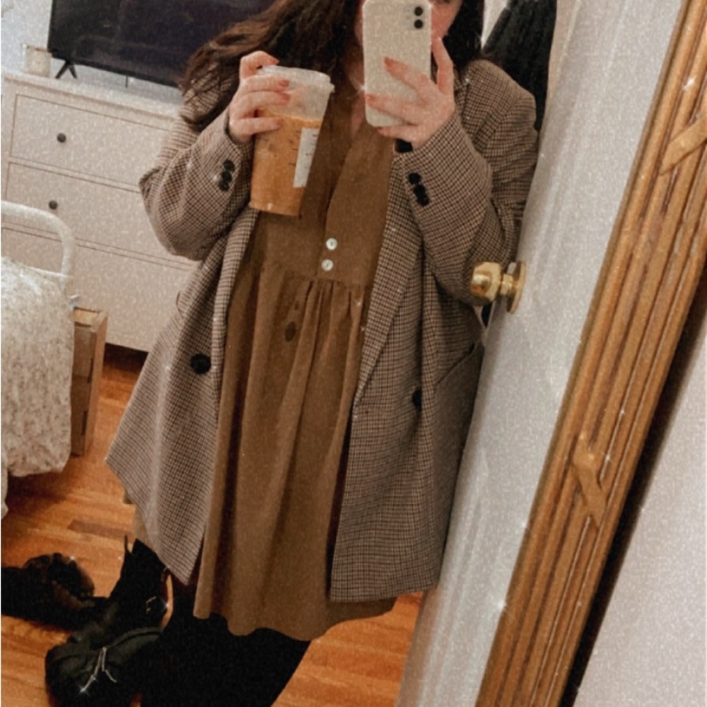 Brown & black checkered plaid blazer from Mango. Size 3X